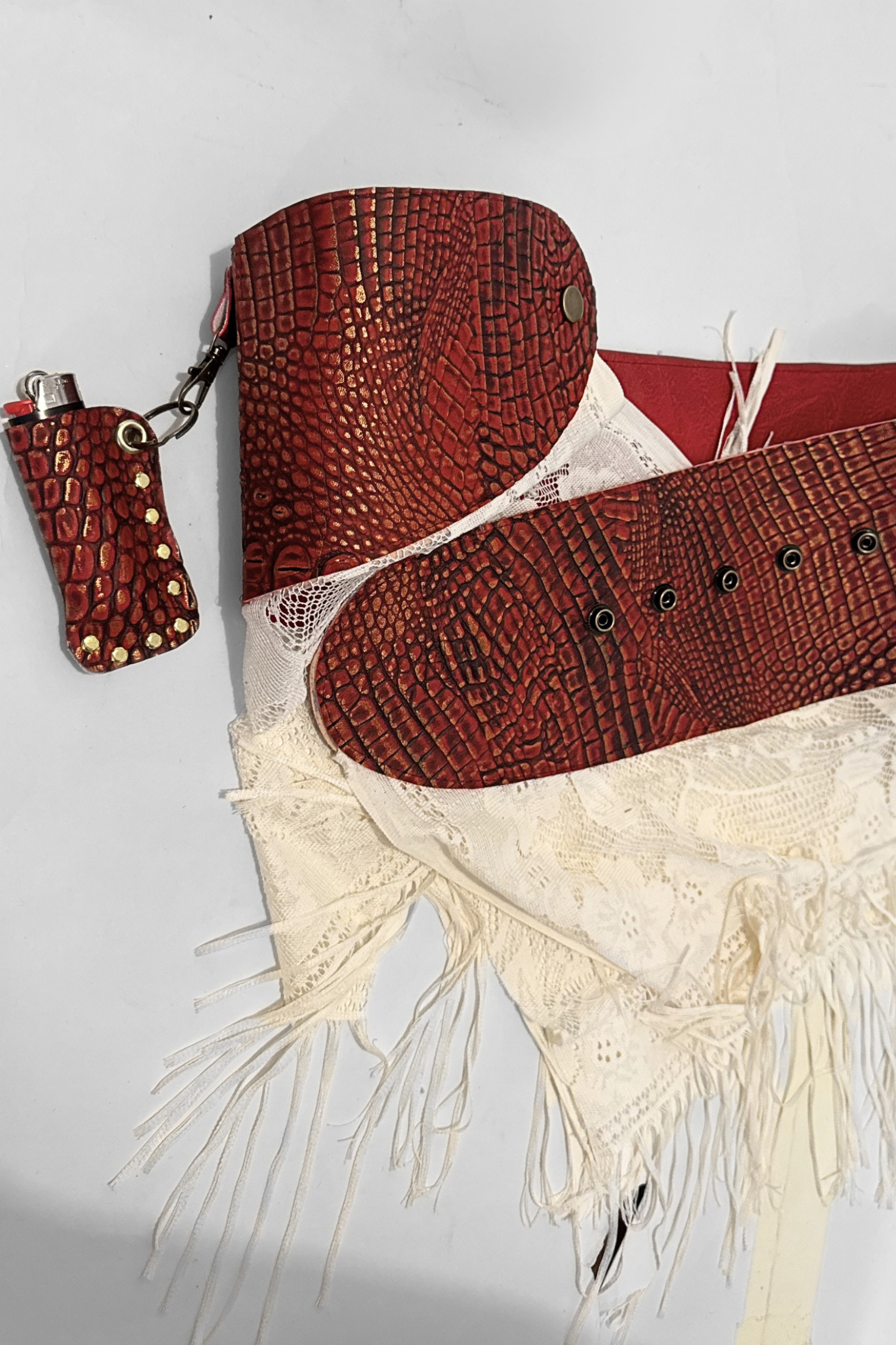 BELTED MINI — RED CROC / LACE