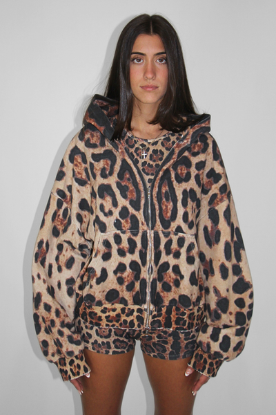 Load image into Gallery viewer, Waffle Knit Zip Up in Leopard
