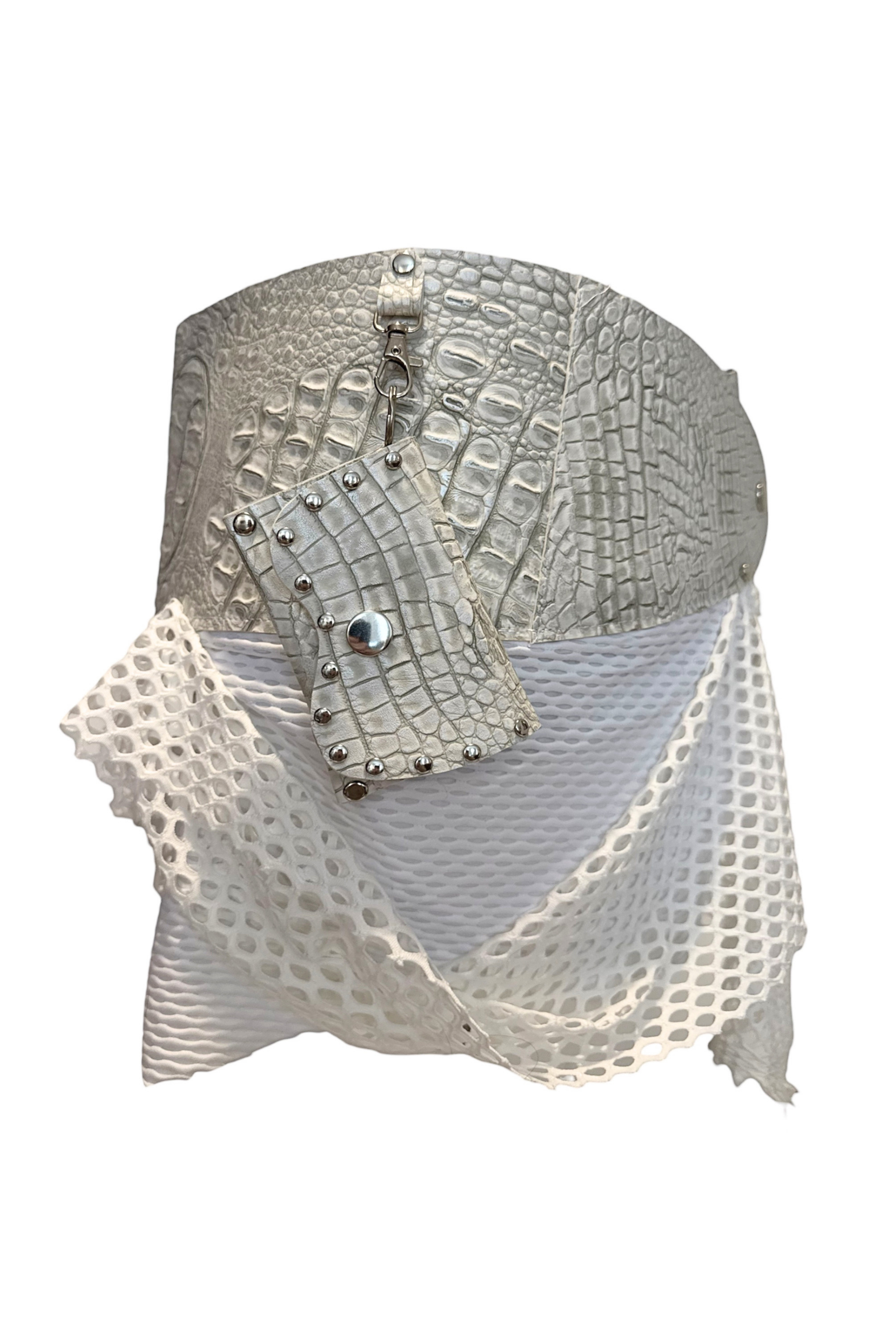 BELTED MINI — WHITE CROC / MESH