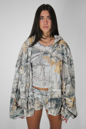Waffle Knit Zip Up in Camo