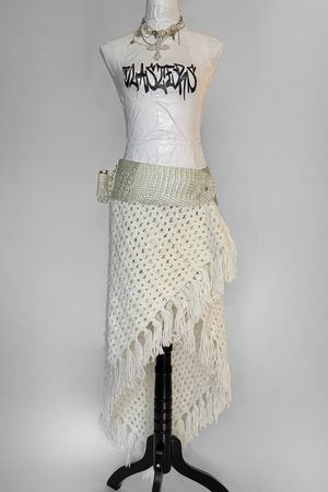 BELTED SKIRT — PEARL CROC / KNIT FRINGE