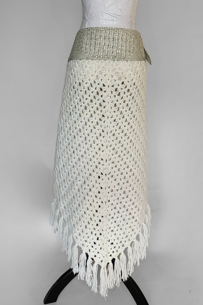 Load image into Gallery viewer, BELTED SKIRT — PEARL CROC / KNIT FRINGE
