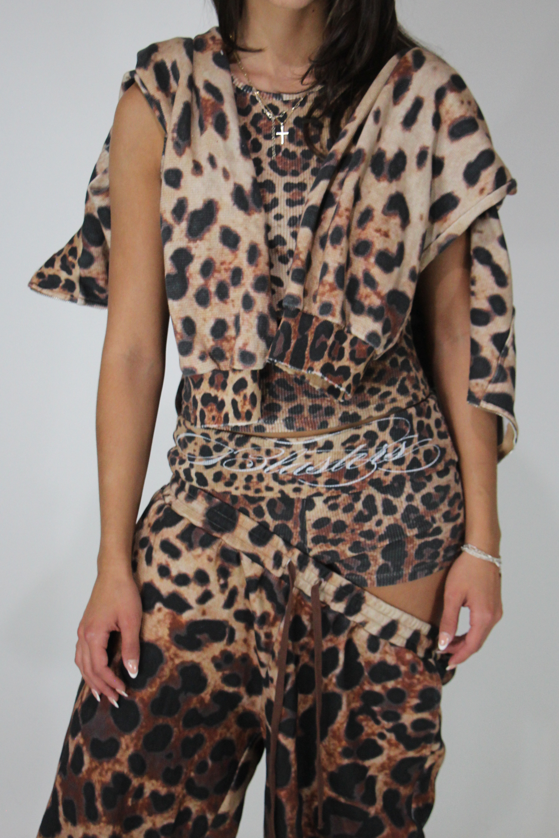 Waffle Knit Zip Up in Leopard