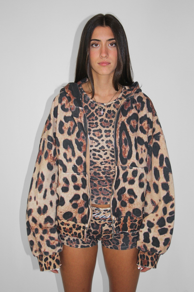 Load image into Gallery viewer, Waffle Knit Zip Up in Leopard

