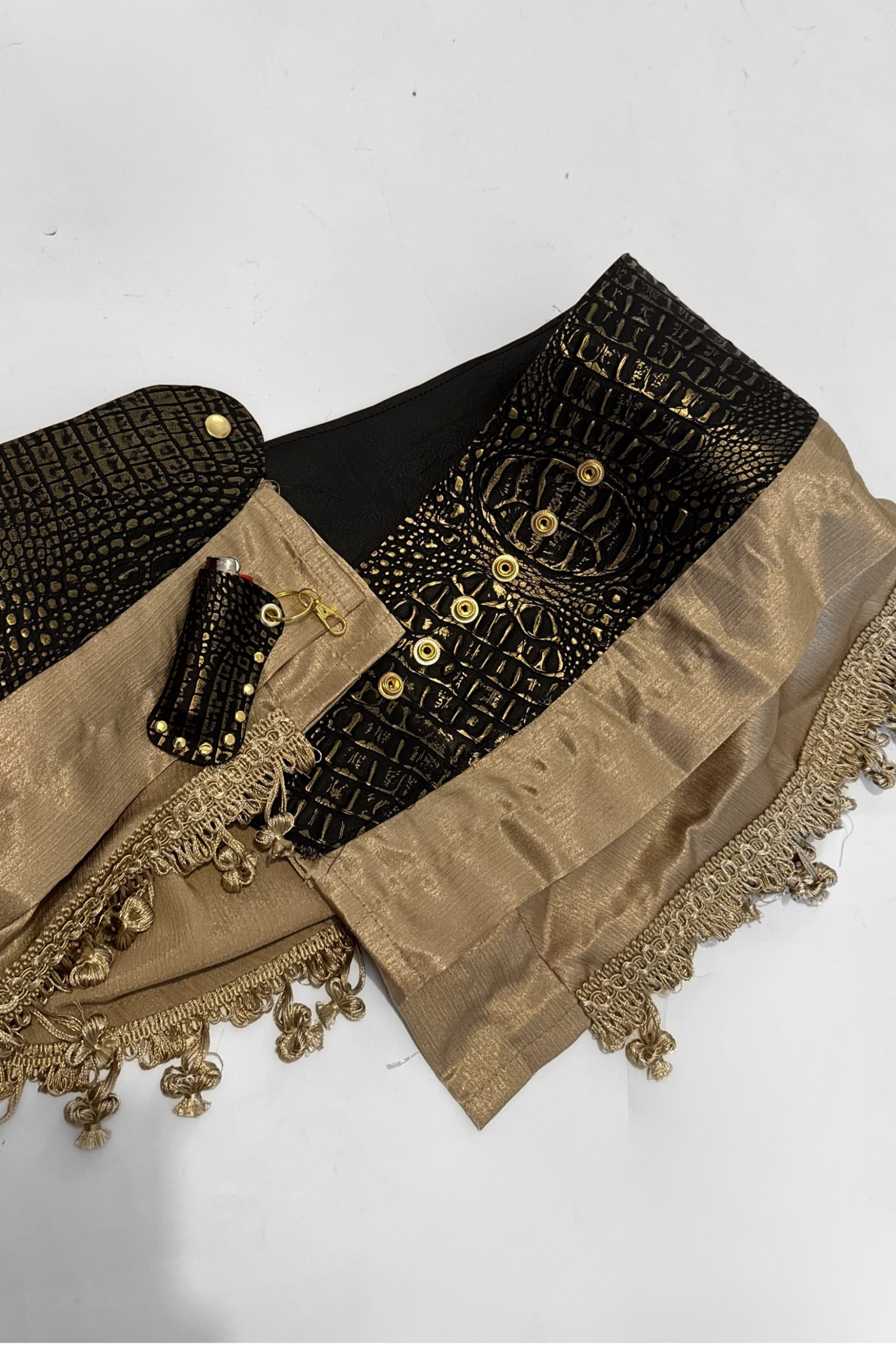 BELTED MINI — BLACK CROC / 14K GOLD