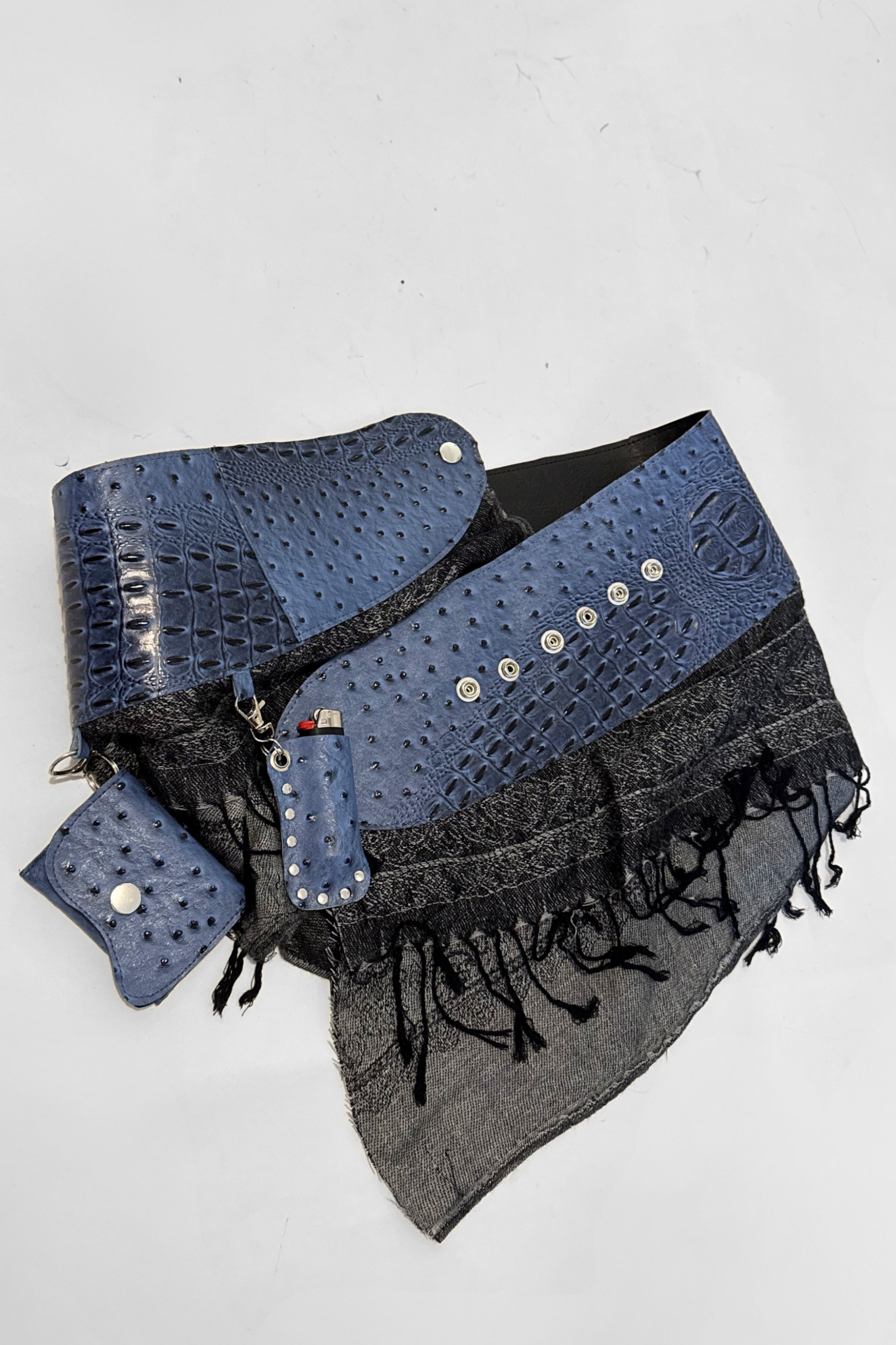 BELTED MINI — BLUE CROC / FRINGE