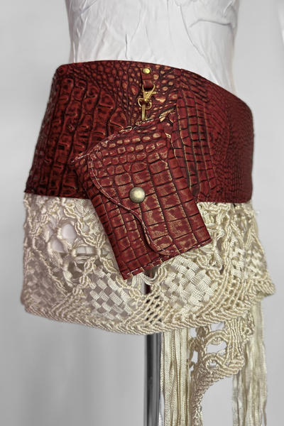Load image into Gallery viewer, BELTED MINI — RED CROC / ANTIQUE FRINGE MINI
