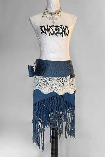 Load image into Gallery viewer, BELTED SKIRT — BLUE CROC / MON CHÉRI
