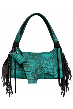 The Fringe Flap Bag in Teal