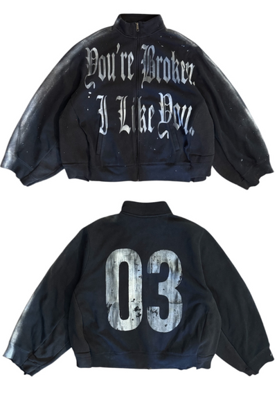 Load image into Gallery viewer, 03: BROKEN ZIP UP BLACK
