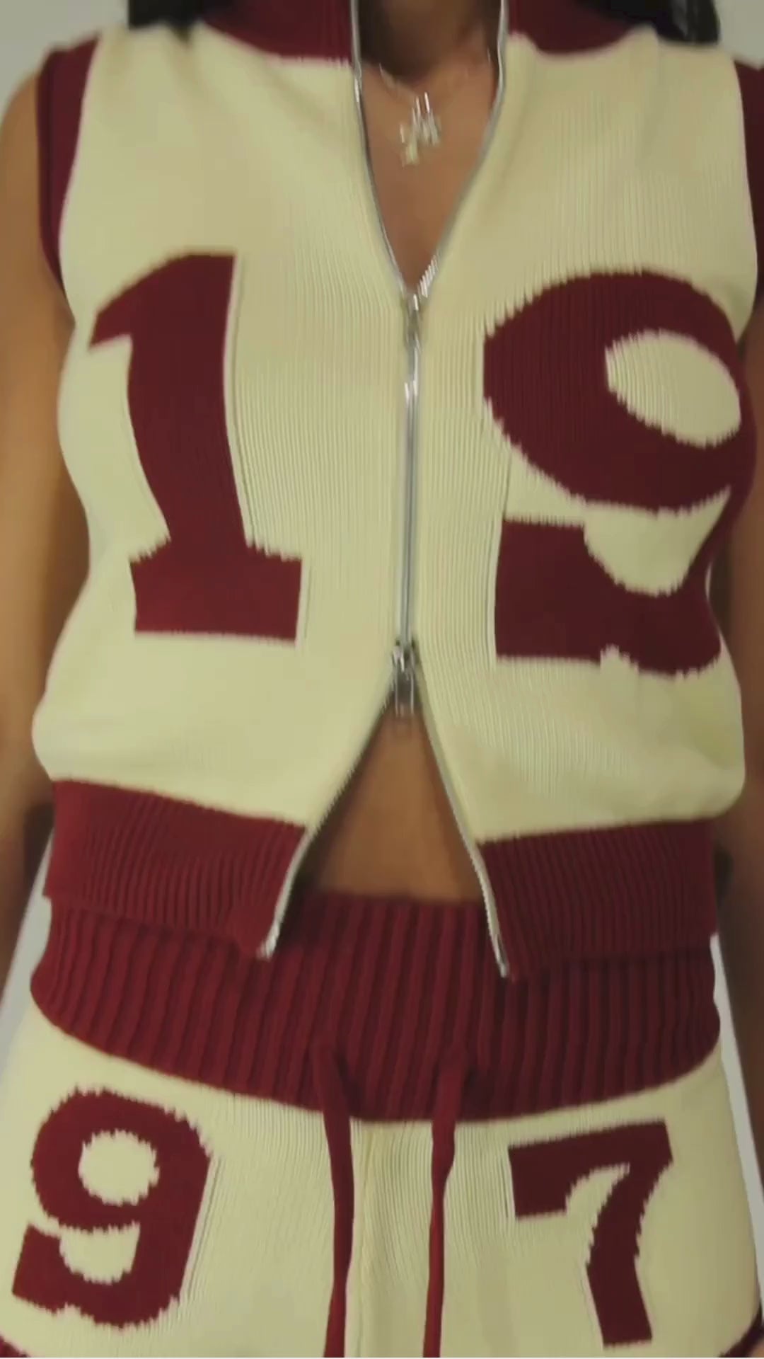 Knit Double Zip Vest in Butter Yellow/ Maroon