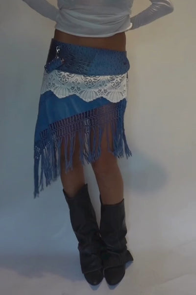 Load and play video in Gallery viewer, BELTED SKIRT — BLUE CROC / MON CHÉRI
