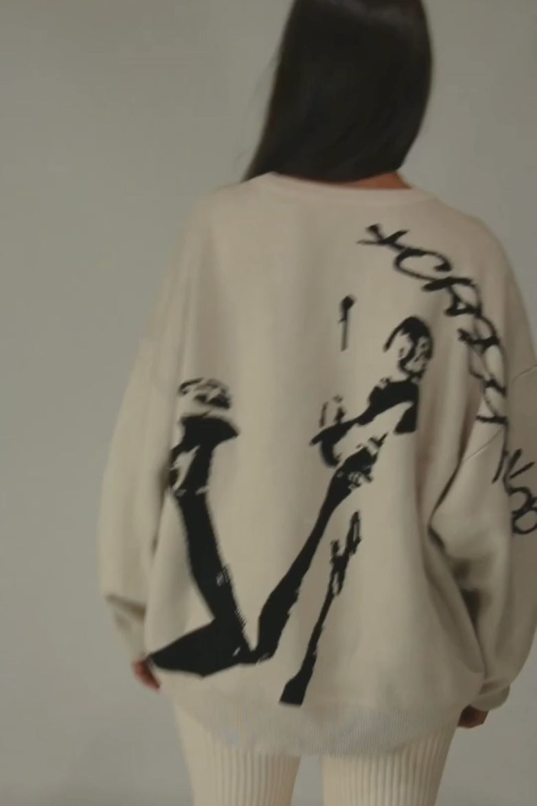 Graffiti Knit Crewneck Sweater